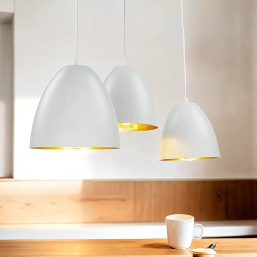 Licht-Erlebnisse Hängelampe Retro Stil Weiß Gold Chrom verstellbar bis 1m 3x E27 Pendelleuchte Wohnzimmer Esstisch