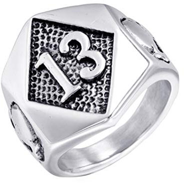 OAKKY Herren Jahrgang Teufel Schädel Glücklich Nummer 13 Ring Rostfreier Stahl Rock Hip Hop Motorrad Gotisch Biker Silber Überzogen Größe 68 (21.6)