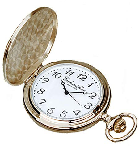 Eichmüller Savonnette Quartz Taschenuhr Messing aufklappbar mit Karabiner Kette