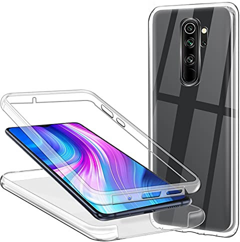 Casecool Funda para Xiaomi Redmi Note 8 Pro, 360 Grados Carcasa Transparente Ultrafino Silicona TPU Frente y PC Back Case Protección Integral Anti-Arañazos Funda de Doble Protección - Transparente