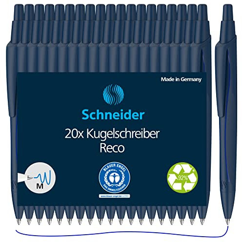 Schneider Reco - Bolígrafo (plástico reciclado, 20 unidades), color azul