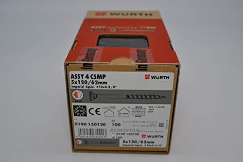 Würth Assy 4 CSMP Lot de 100 vis pour panneaux d'aggloméré, 5 x 120 mm, en acier galvanisé, filetage partiel, tête fraisée RW 20
