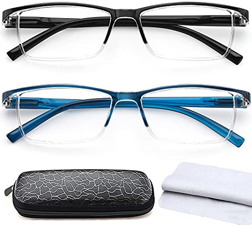 AJYADO Blaulichtfilter Lesebrille 1.5+ | 2-in-1 Komfortbrille mit Blaufilter für Männer und Frauen | Inklusive 2 Stück (Blau & Schwarz) Lesebrillen Set mit Lesestärke