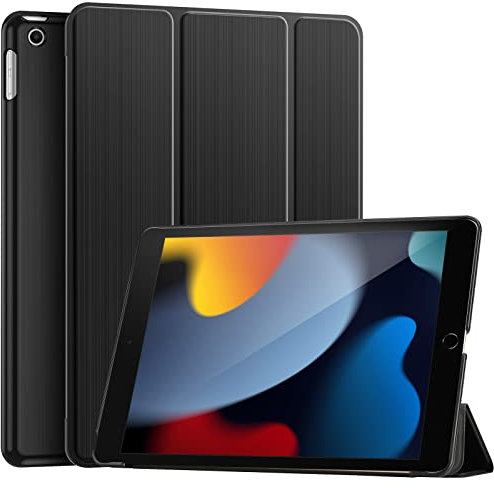 ProCase for iPad 10.2 Inch Case iPad 9th 8th 7th Generation (2021 2020 2019), Unique Brushed Texture iPad Cover, Slim Tri-fold Stand Hard Back Shell –Black
