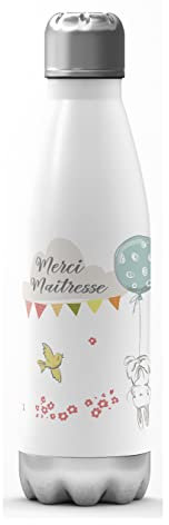 SB17 Bouteille isotherme Merci Maîtresse Lapin Tête en Bas personnalisée avec le prénom de votre choix