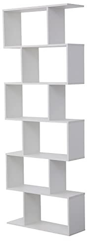 Happy Garden Bücherregal im modernen Stil 6 Regale weiß Virginia. Aufbewahrungsmöbel für Wohnzimmer, Schlafzimmer oder Büro. Regale zur Aufbewahrung von Büchern.