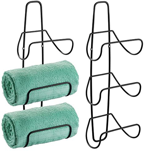 mDesign Handtuchhalter zur Wandmontage – Handtuchablage aus Metall – schickes Badzubehör – auch für das Gäste-WC geeignet – 2er-Set – schwarz
