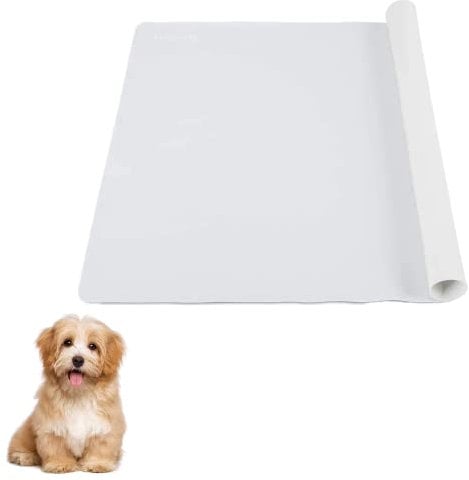 LONGFITE 60 x 50 cm Extra Große Silikon-Futtermatte, Rutschfeste Napf-Matte, Wasserdichte Futtermatte für Hunde und Katzen, Antihaftbeschichtet, Rutschfest und Hitzebeständig (Extra groß Grau)