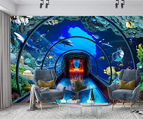 XAONUO Delfin Wandbild Fototapete Selbstklebend 3D Effekt 140X70Cm Blau Aquarium Muster Wandbilder Wohnzimmer 3D Wandtapete Fotohintergrund Art Poster Schlafzimmer Flur Wanddeko