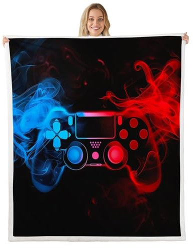Homewish Spielen-Fleecedecke für Kinder Jungen Spielcontroller Überwurfdecke Teenager Spieler Bettdecke Videospiele Spielpad Fuzzy-Decke Mann Klassische Retro-Wohnzimmerdekoration Rot Blau, 150 x 200