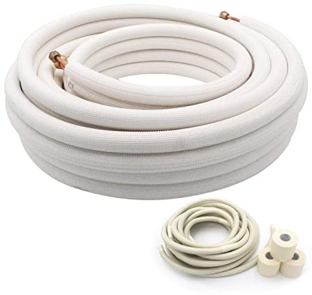 Kupferrohrverlängerung, 3/8 Zoll PE verdickt für Mini-Split AC und Heizgeräte, isolierte Spulenleitung HVAC Kältemittel mit Muttern (1/4 Zoll & 1/4 Zoll & 1/2 Zoll 5.1 cm * 0.95 cm PE mit Muttern)