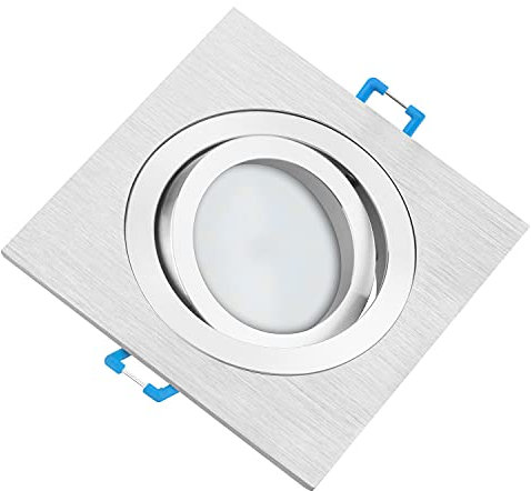 Tevea Premium Dimmbar Led Einbaustrahler Schwenkbar | IP44 5W 230V austauchbar Led Modul | Einbauleuchte auch fürs Bad (Silber Gebürstet Eckig - Warmweiss)
