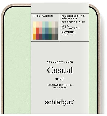Schlafgut Casual Spannbettlaken 120x200cm bis 130x200cm - 100% Biobaumwolle, Oeko-TEX Zertifiziert, Green Light, Matratzenhöhe bis 25cm