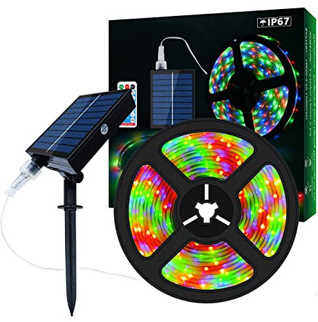 Solar LED Strip Lights Outdoor, 10m/32.8ft 560 LEDs，USB cable for rechargeable use，Solar Powered Color Changing LED Strip with 8 Lighting Modes Waterproof Decorative Rope Lights for Yard Trees Pool