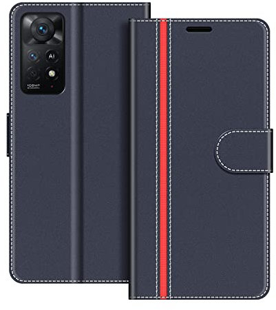 COODIO Schutzhülle aus Leder für Xiaomi Redmi Note 11 Pro 5G, Schutzhülle mit Standfunktion für Xiaomi Redmi Note 11 Pro 5G, Dunkelblau/Rot