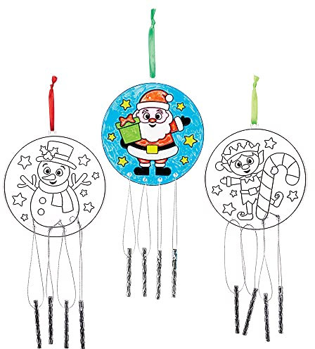 Baker Ross FX378 Weihnachten Sonnenfänger-3er Pack, Musikalisches Windspiel mit Metallglocken Bastelset für Kinder zum Anmalen und Dekorieren
