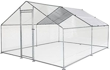 Hühnergehege 12m² BABETTE aus verzinktem Stahl, wasserdichtes und UV geschütztes Dach, Tür mit Riegel, 4x3m
