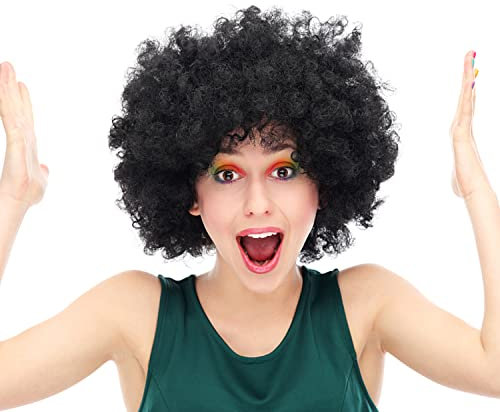 1 Stück kurze lockige Perücke, modische afrikanische Perücke, flauschig und atmungsaktiv, Clown-Perücke, Hippie-Kostümzubehör, schwarze Perücke, verwendet für Halloween, Themenpartys