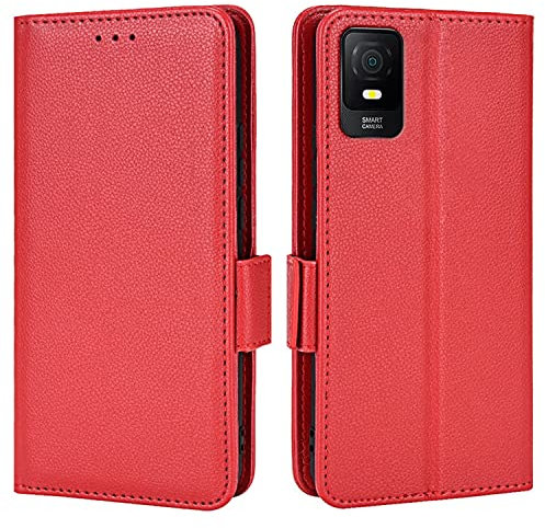 Topme Custodia in Pelle per TCL 403 (6 Inches), [ Cover per Telefono Serie Modello Litchi Semplice] - Rosso