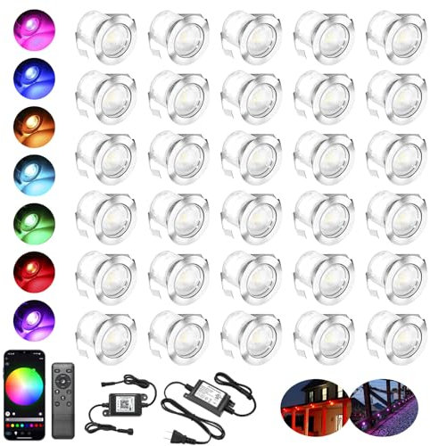INDARUN 30er Set RGB WiFi LED Bodeneinbauleuchten Aussen Ø30mm Terrasse Einbaustrahler IP67 Wasserdicht Boden Licht Led Terrassenbeleuchtung für Küche Garten Treppen