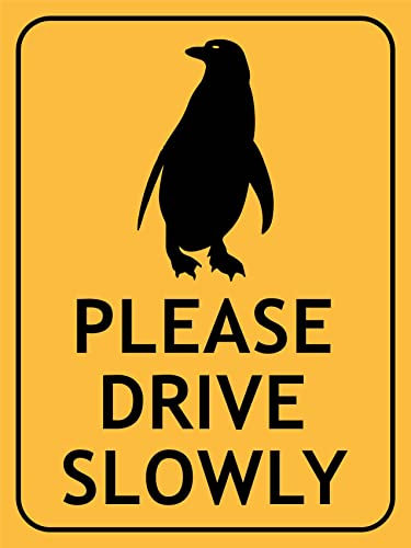 Warnschild Pinguin Bitte Langsam Fahren Retro Metallschild Personalisierte Blechschild 20X30Cm, Infoschild