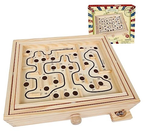 GOTHINK Wooden Labyrinth Game, Mable Ball Tilt Maze Board Game,Table Balance Game and Toy for Kids and Adults