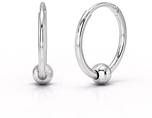Heather Needham Sterling Silver Hoop Earrings for Women or Girls - Ball Beaded Design Small Hoop Earrings - Size 1.5 x 14 mm - Gift Boxed