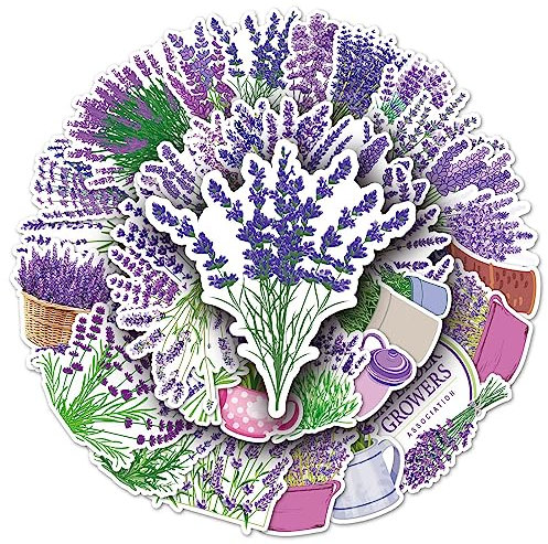 Bric Dodo 50 Stück Lavendel Aufkleber Auto Laptop Telefon Gitarre Skateboard Motorrad Fahrrad Lavender Stickers Set Vinyl Wasserdicht Aesthetic Aufkleber für Jugendliche Kinder Erwachsene