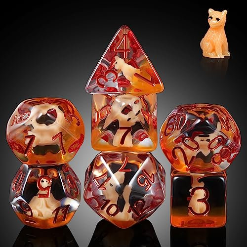 Fox Dice Set D&D, DNDND 7 pcs Resin D&D Die with Velvet Pouch for Dungeons and Dragons Rolling Games and Tabletop Games(Fox