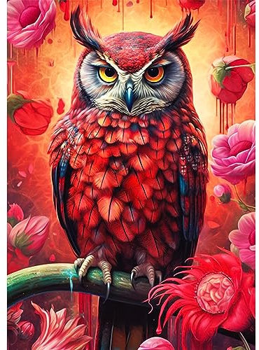 QENSPE 5D Diamond Painting Set Erwachsene, Eule Diamant Painting Bilder Rote Eule Diamond Art, Full DIY Diamant Kunst Malerei Stickerei Set Kreuzstich Bilder Home Wand Dekor 30x40cm