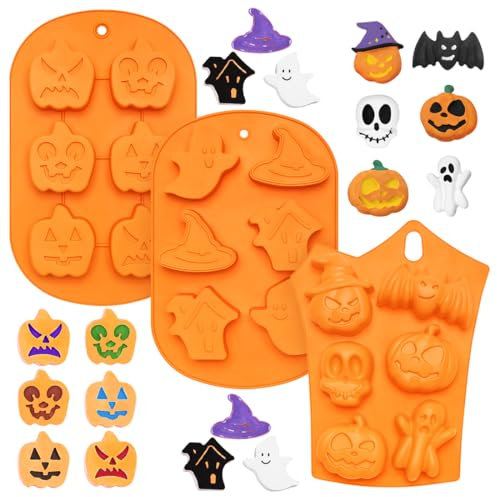3 Pièces Moule Halloween Gateau, Moule Citrouille Halloween, Moulle Silicone Patisserie, AntiadhéSif Moules Silicone Pour Muffins, Pumpkin Moule Muffin, Moule Biscuit pour Halloween Chocolat Bonbon