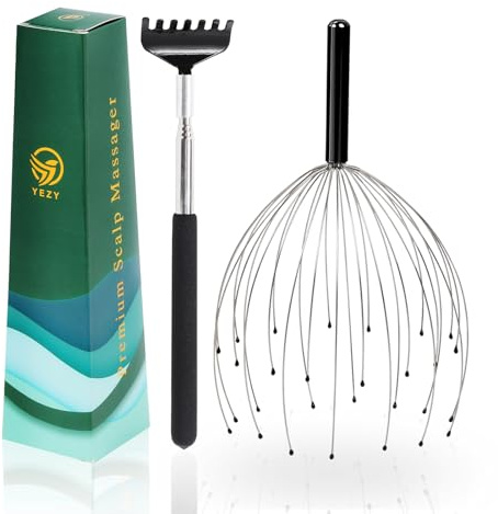 YEZY Head Massager 28 Fingers Head Scratcher Scalp Massager, Back Scratcher, Stocking Stuffers for Scalp Massage Back Massage (Black)