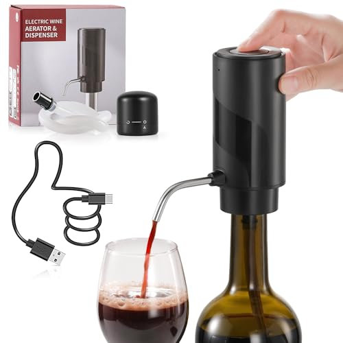 ZOYIDOUX Aérateur et verseur de vin électrique,Distributeur de vin rechargeable avec câble USB et Bouchon de vin avec serrure,Pour aérateur de vin à oxydation,Cadeau pour Les Amateurs de vin