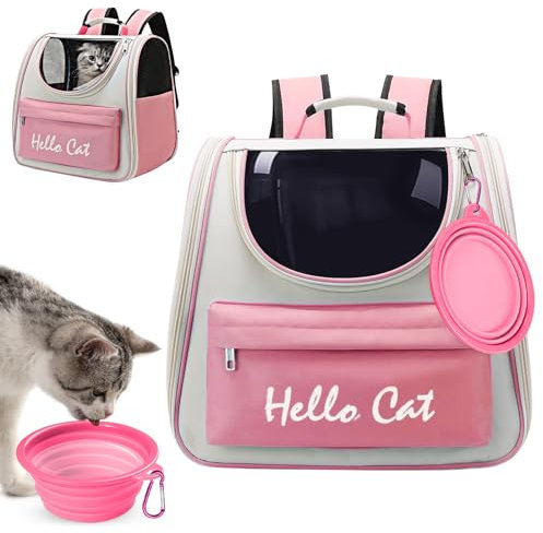 Surmounty Haustiertasche Katze Rucksack, Faltbare Haustier Rucksack Hunderucksack MIT Reisenapf, Haustier Tragetasche für Katzen und Hunde Welpen bis 15KG