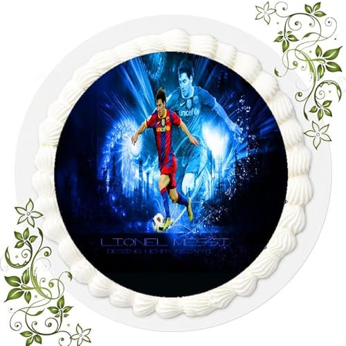 Für den Geburtstag ein Tortenbild, mit dem Motiv: Fussball, Essbares Foto für Torten, Tortenbild, Tortenaufleger Ø 20cm ESSPAPIER Messi Fussball Nr. 36