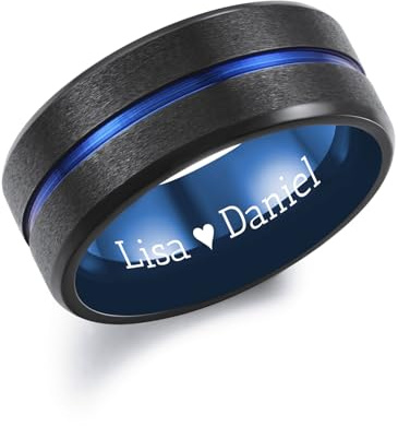 INBLUE Personalisierte Versprechen Ringe für Paare Gravierte Text Ringe mit Herz Edelstein Edelstahl Passende Paar Ringe für Sie und Ihn auf Verlobung Hochzeit