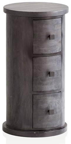 FineBuy Design Sideboard Mango Massivholz Schwarz, Schränkchen mit Schubladen, Schmaler Beistellschrank Massiv, Mini Kommode Rund