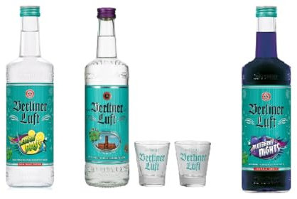 Berliner Luft Geschenkbox (1 x Blueberry Night / 1 x Lemon days / 1 x Berliner Luft Pfefferminzlikör / + 2 Gläser) a 700ml 18% Vol.