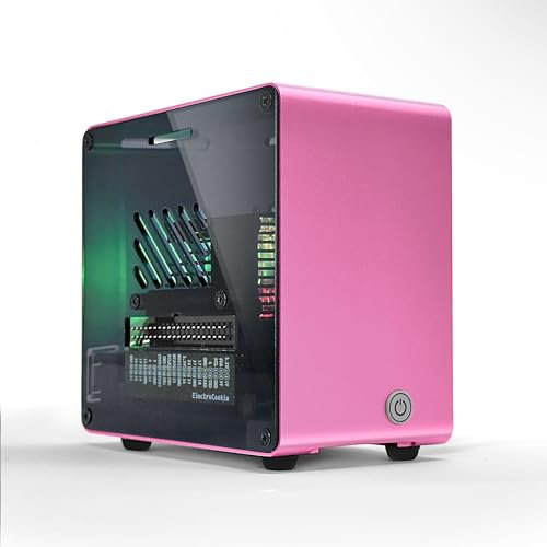 ElectroCookie Raspberry Pi 5 Gehäuse, Aluminium-Mini-Tower-Gehäuse mit Lüfter und farbwechselndem Umgebungslicht (Rosa)