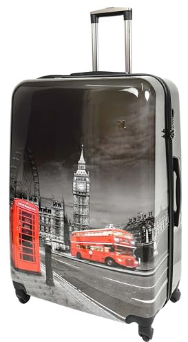 Divergent Retail DR645 Koffer mit vier Spinnern, Hartschale, Motiv: London, Nacht, Gepäck, Schwarz, Schwarz , Large Check In, Hartschalengepäck