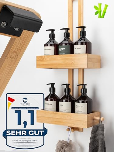 SVADA Duschregal hängend Bambus zum Hängen ohne Bohren Duschkorb Duschablage Bad Holz Shampoo Organizer