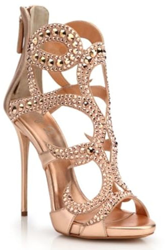 Sandali con Tacco Alto Stringati con Punta Aperta e Strass per Donna Sandali a Spillo Estivi Cinturino ritagliato Sandali Cerniera Sexy Comodi ed Eleganti per Feste di Ballo,Rose Gold,40 EU