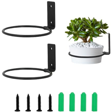 2Pcs Flower Pot Holder, Ring Wall Mounted Plant Hook Hanging Plant Stand Ring Hooks Metal Plant Bracket for Outdoor Indoor Garden Home Decoration Fence Balcony (4 Inch)