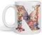 Vixar Letter N Mug, Floral Flowers Butterfly Alphabet Letter N Monogram Watercolour Ceramic Coloured Mug Cup for Tea Coffee Hot Brew 330ml 11Oz Gift (White)