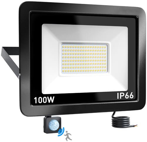 100W Security Lights Outdoor Motion Sensor, 10000LM PIR LED Floodlights 6500K Cold White IP66 Waterproof Outside Lights with Sensor Black Shell, Timer Motion Sensor Flood Light Wall Light for Backyard