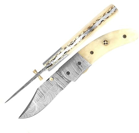 laguiole artisan 'PERSIANA' Couteau de poche en acier damassé - Dureté Rockwell 56-60 - Acier au carbone multicouche - Fait à la main - Pliable - Pièce unique .4019