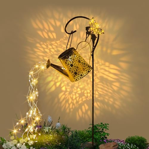 SRNPMIU Luz solar para regadera, decoración solar al aire libre, luces de decoración de jardín para patio, linterna colgante impermeable IP65, luces de paisaje, regalos de jardín para mamá, abuela y
