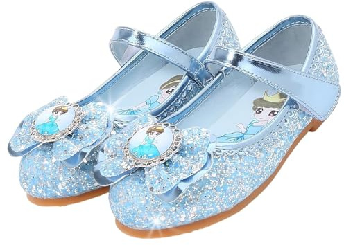 Vorkhuaeri Chaussures de Princesse Elsa pour Filles, Baskets Plates à Paillettes pour Enfants, Chaussures Costume Habiller Une Fête Cosplay Mariage (32,B3-Blue)