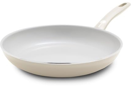 GreenPan Dover 10” Frying Pan Skillet, Non-Toxic PFAS-Free Ceramic Nonstick Coating, Sear Saute Fry Egg Omlete, Dishwasher & Oven Safe, Stay Cool Handle, Easy Pour Rims, Cream White