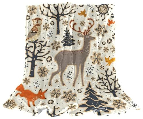 NYKVTG Kuscheldecke Fuchs Rentier Eule Sofadecke Wohndecke Couchdecke Für Wohnzimmer Schlafzimmer 150×100cm